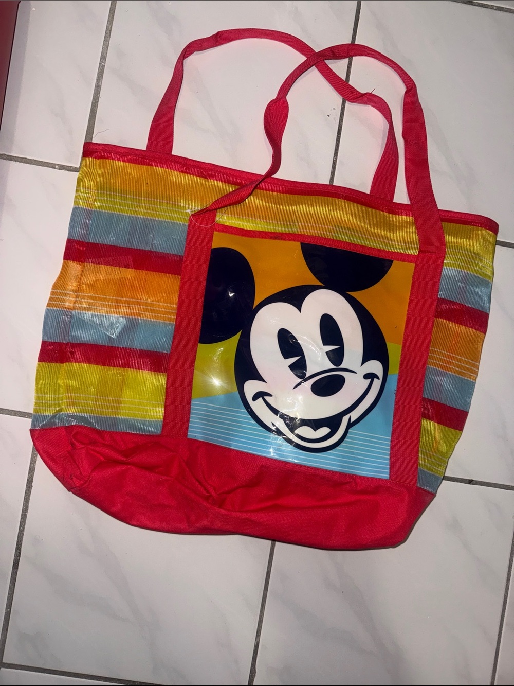 Mickey Mouse Red & Multicolor Striped Tote